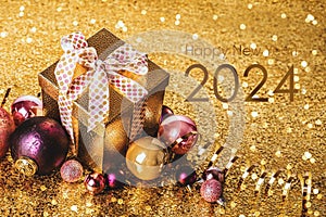 Happy New Year 2024! Golden gift box