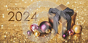 Happy New Year 2024! Golden gift box