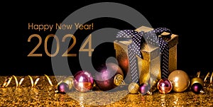 Happy New Year 2024! Golden gift box