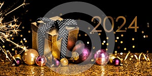 Happy New Year 2024! Golden gift box