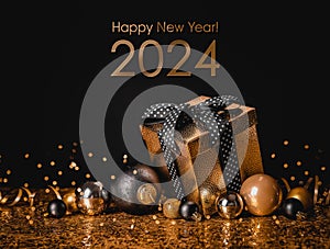 Happy New Year 2024! Golden gift box