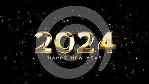 Happy New Year 2024 golden particle bokeh black background new year concept.