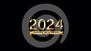 Happy New Year 2024 golden text cyber punk effect