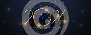 happy new year 2024 greeting banner with golden clock design