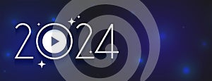 happy new year 2024 holiday banner with play button design
