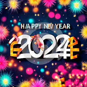 happy new year 2024 illustration that have colorful fireworks