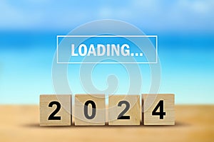 Happy New Year 2024, Loading bar with wooden blocks , illustration