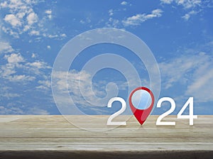 Happy new year 2024 map pointer navigation concept