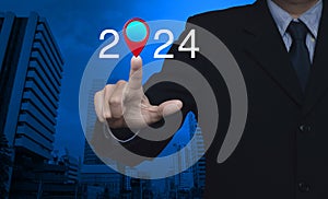 Happy new year 2024 map pointer navigation concept