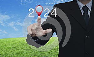 Happy new year 2024 map pointer navigation concept