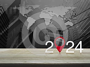 Happy new year 2024 map pointer navigation concept, Elements of this image furnished by NASA