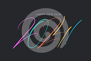 Happy new year 2024 modern thin lettering. New Year minimalistic elegant greeting card. Hand drawn colorful inscription