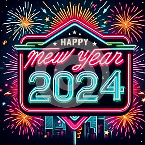 Happy New Year 2024, Neon Sign type font style
