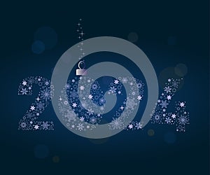 Happy New Year 2024. Numbers with snowflakes on dark blue background.