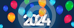 happy new year 2024 party celebration banner with colorful balloon