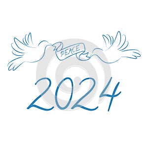 Happy New Year 2024 with peace symbol