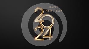 Happy New Year 2024 shiny luxury gold realistic metal number Premium holiday design for poster, banner, greeting and New