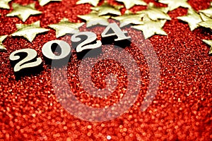 Happy New year 2024 with space copy on red glitter background