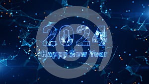 Happy New Year 2024 on Technology Network Background.