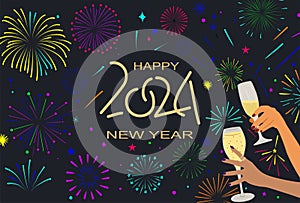 Happy New Year 2024 Vector poster, banner, card.