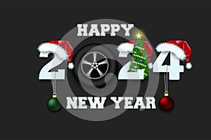 Happy New Year 2024 and wheel car