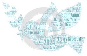 Happy New Year 2024 word cloud in different languages