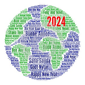 Happy New Year 2024 word cloud in different languages