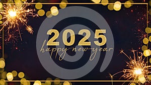 HAPPY NEW YEAR 2025 - Festive silvester New Year\'s Eve Sylvester Party background greeting card - Gold frame made of golden