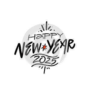 Happy New Year 2025 lettering text vector art.