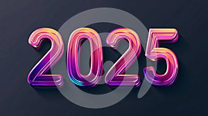 Happy New Year 2025, neon numbers sign over dark blue background