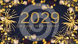 HAPPY NEW YEAR 2029 - Festive silvester New Year\'s Eve Party background greeting card - Golden fireworks