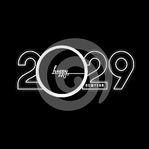 Happy New year 2029 greetings celebration party illustration wishes black background with white text