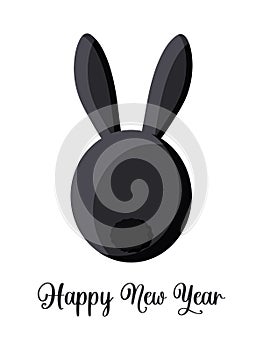 Black rabbit. 2023. Happy new year. Festive vertical poster with an animal according to the Chinese calendar. Black and white.