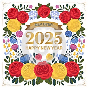 Happy new year 2025 colorful flower