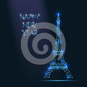 Happy new year. Abstract vector Illustration wireframe telecommunications signal transmitter, france radio antenna eiffel tower