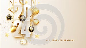 2024 Happy New Year background. Banner with numbers date 2024. Vector illustration photo