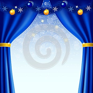 Happy New Year background with blue curtains