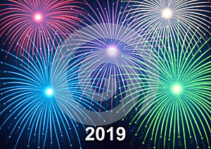 2019 happy New year! Happy new year, background with colorful fireworks and sparkles.