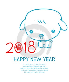 Happy New Year 2018 background, happy dog with Happy new year 2018, dog`s,Colorful Vector Illustration.