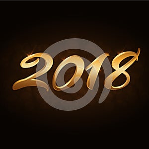 Happy New Year background. Gold numbers 2018 for card. Christmas design with light, sparkle, glitter. Symbol of holiday