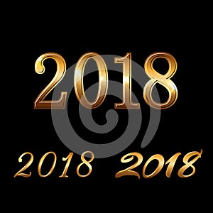 Happy New Year background. Gold numbers set 2018 for card. Christmas design with light, glow and sparkle. Symbol of