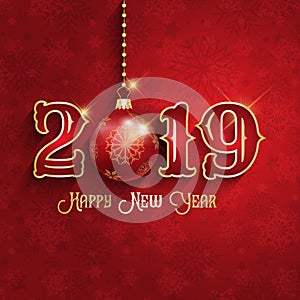 Happy New Year background with hanging bauble