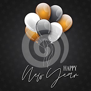 Happy New Year background with stars and banch of balloons. Asvertisement or party invitation, winter holiday design concept.