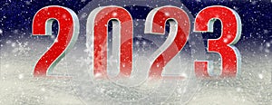 2023 23 happy new year  bals xmas christmas snow snowfall starsl background winter season weather background - 3d rendering