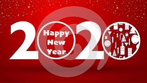 Happy New Year Banner with 2020 Numbers Red and White