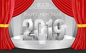 Happy new year banner background template with 3d silver number. vector illustration