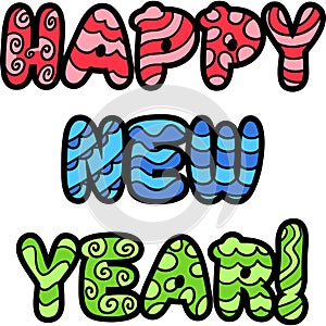 Happy New Year Banner Cartoon Colored Clipart