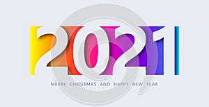 Happy New Year 2021 banner in paper cut style. Design for social media, promotion, sale, seasonal holidays flyers, greetings,