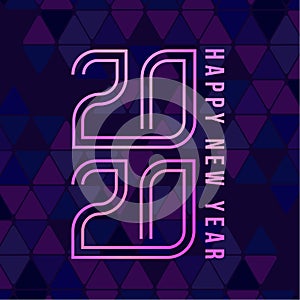 Happy new year banner with 2020 text light purple on dark purple abstract trangle texture background vector design