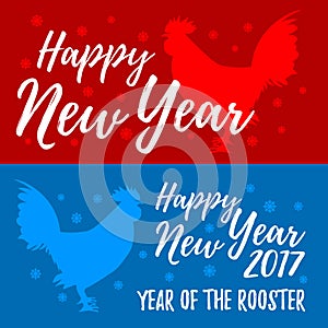 Happy New Year banners. Rooster, symbol of 2017 on the Chinese c